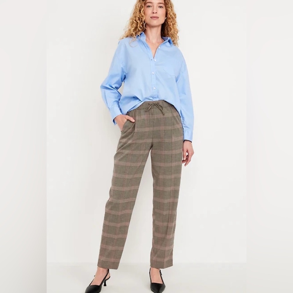 Women’s high waisted Billie straighten plaid drawstring waist pants - Picture 3 of 5